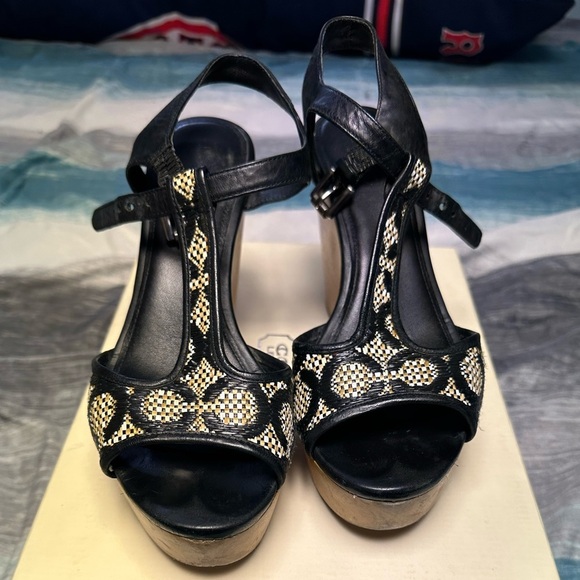 Coach Nelly OP Art Woven Heels Sandals - Picture 1 of 7
